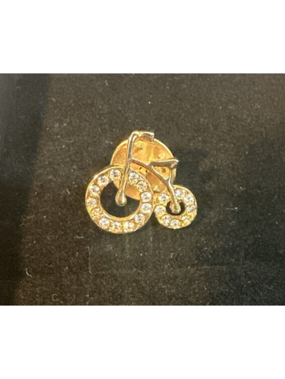 Bicycle Brooch Pin Goldtone with Glass Rhinestone Detail